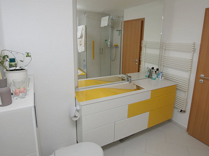 Modernes Bad Waschbecken Echtholz lackiert